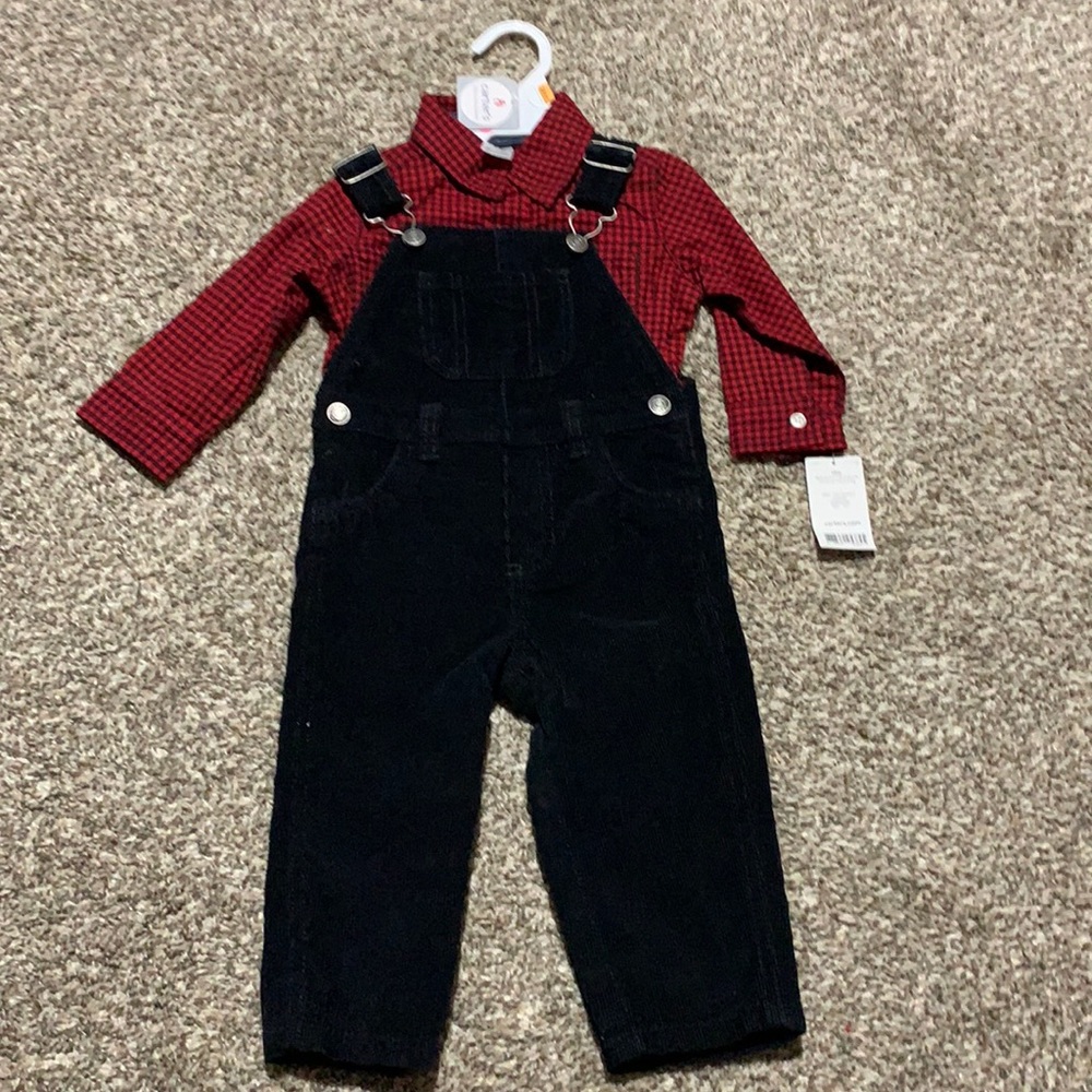 NWT flannel and black overalls